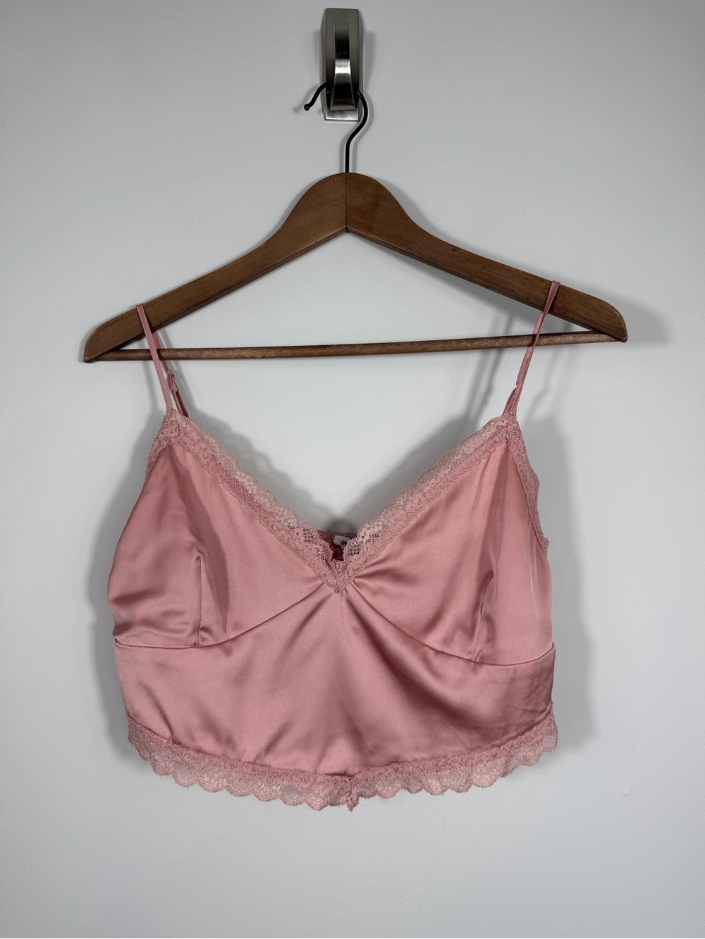 Garage Pink Satin Lace Trim Bralette Crop Cami Top Smocked Back M